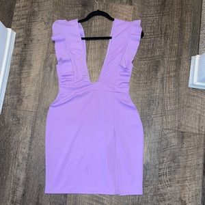 Lavender Deep V neck and back sexy dress